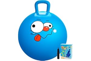 U&C Planet Hopper Ball 22 inches Bouncy Ball with Handle for Kids Age 7-12 Hoppity Hop Sit and Bounce Jumping Hopping Toy with Pump and Gift Box Great Gift for Birthday Christmas, Blue