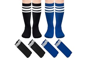BONANGEL Kids Toddler Soccer Socks Boys Girls Cotton Knee High Striped Tube Socks Athletic Long Socks for Boys Girls 4 Pairs
