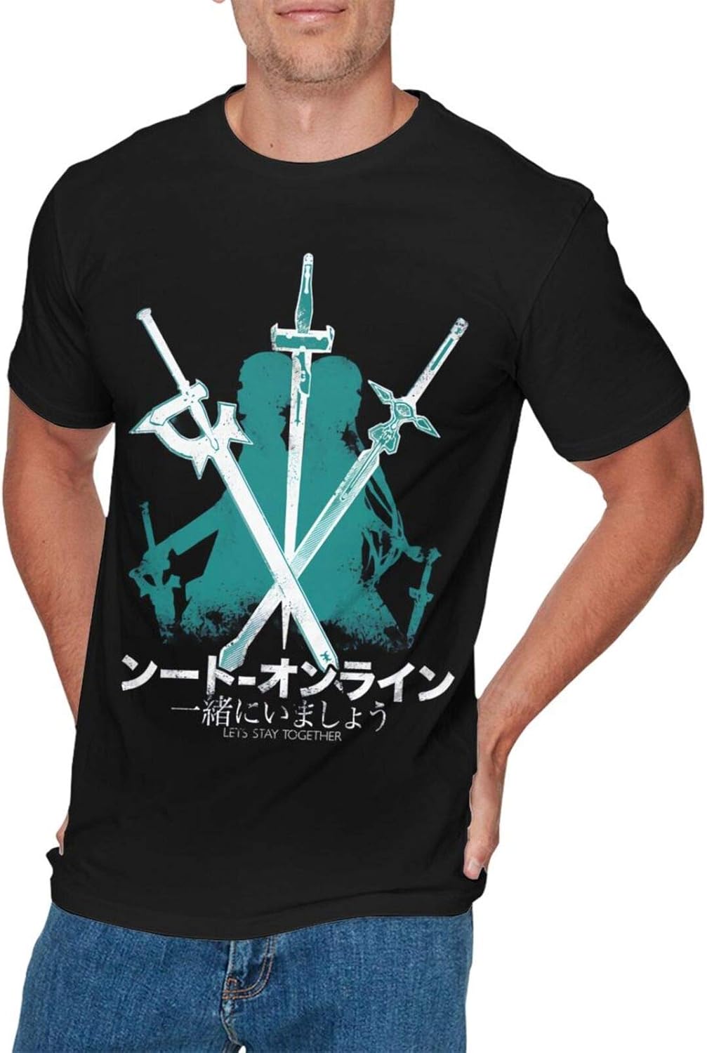 Mens 100 Cotton Anime Sword Art Online Tshirt Black Style 176