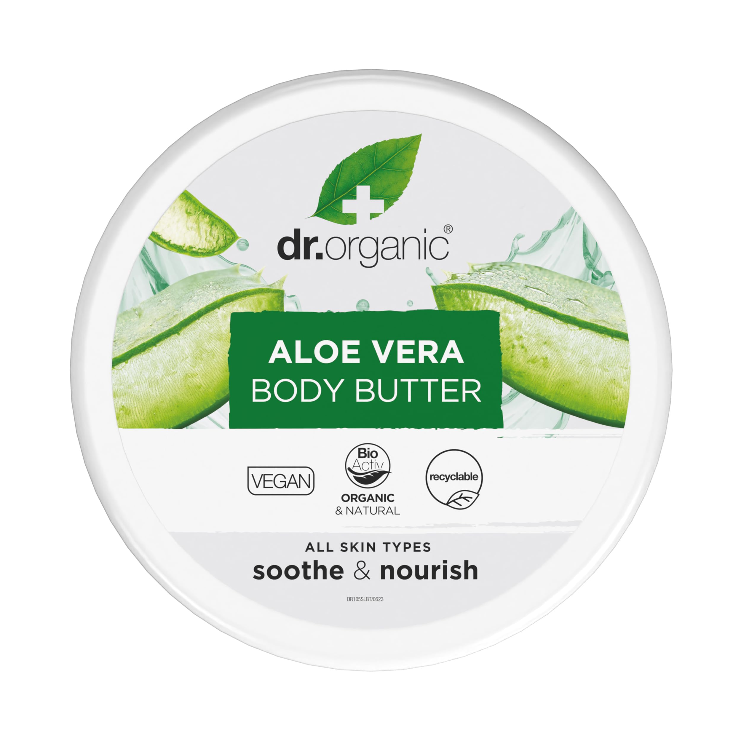 Dr Organic Aloe Vera Body Butter, Soothing, Moisturising, All Skin Types, Natural, Vegan, Cruelty-Free, Paraben & SLS-Free, Organic, 200ml, Packaging may vary