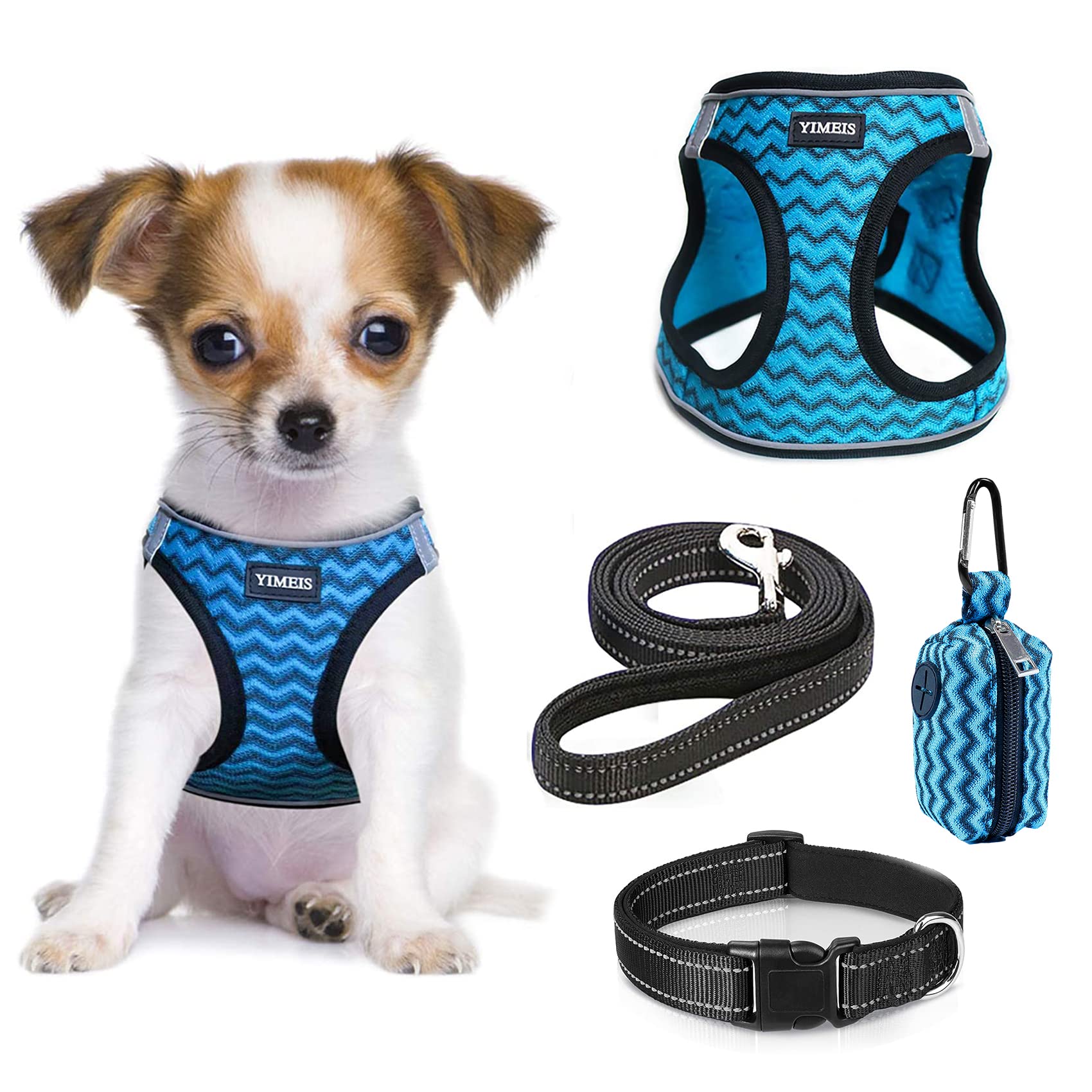 Photo 1 of YIMEIS Dog Harness and Leash Set, No Pull Soft Mesh Pet Harness, Reflective Adjustable Puppy Vest for Small Medium Large Dogs, Cats (Blue-Update, X-Small (Pack of 1))