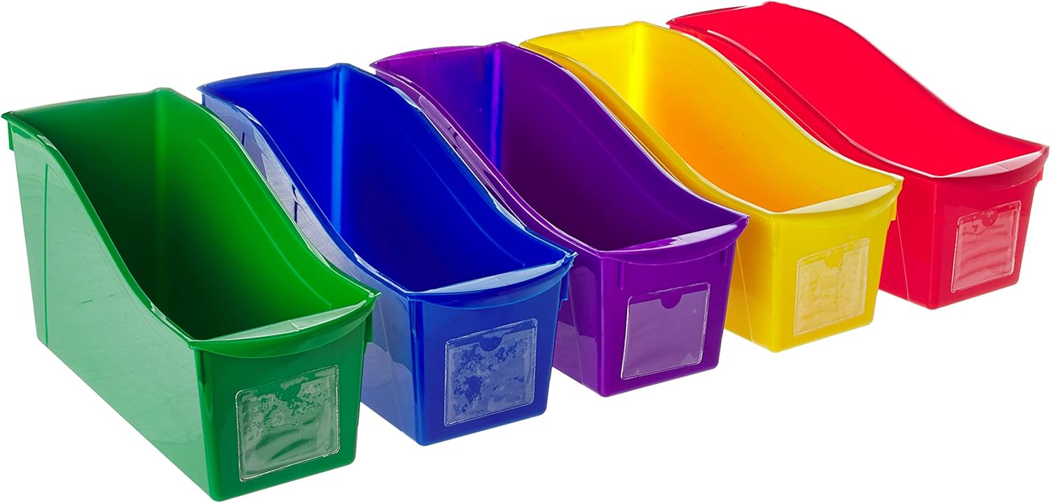 Storex Interlocking Book Bins, 5 1/3 W x 14 1/3 L x 7 H, 5 Color Set, Plastic (70105U06C)