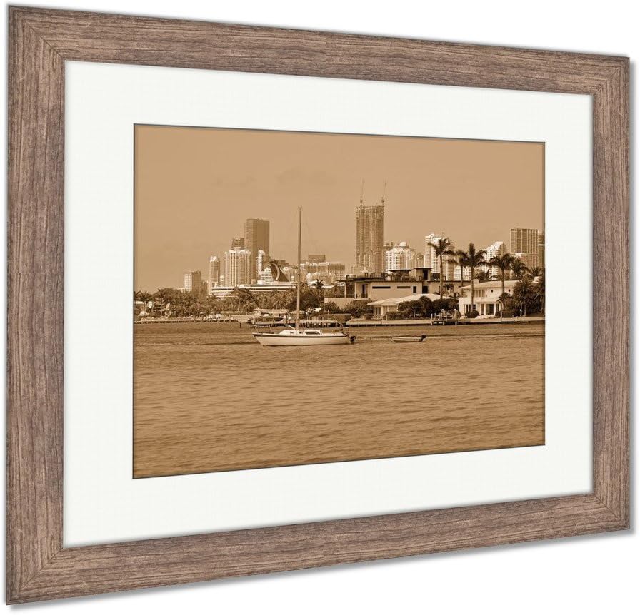 Ashley Framed Prints Sailboat Under Engine Power Cruising Past Delido Island Ion The Florida, Wall Art Home Decoration, Sepia, 26x30 (Frame Size), Rustic Barn Wood Frame, AG6455488