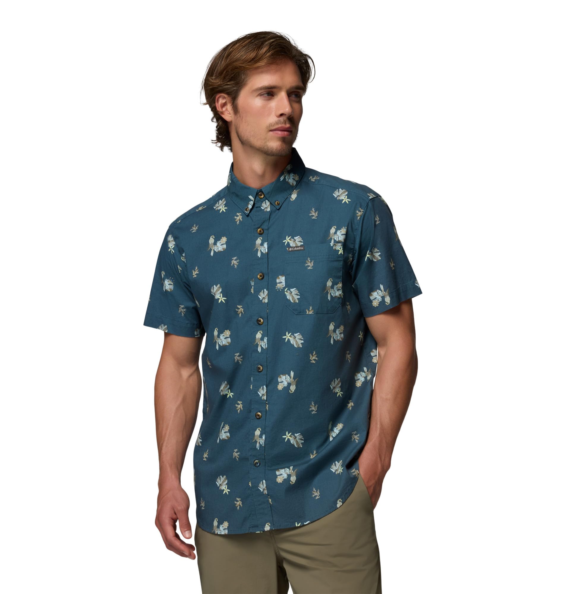 Columbia Men's Rapid Rivers Printed Short Sleeve Shirt, Everblue/Macaws, X-Large Image