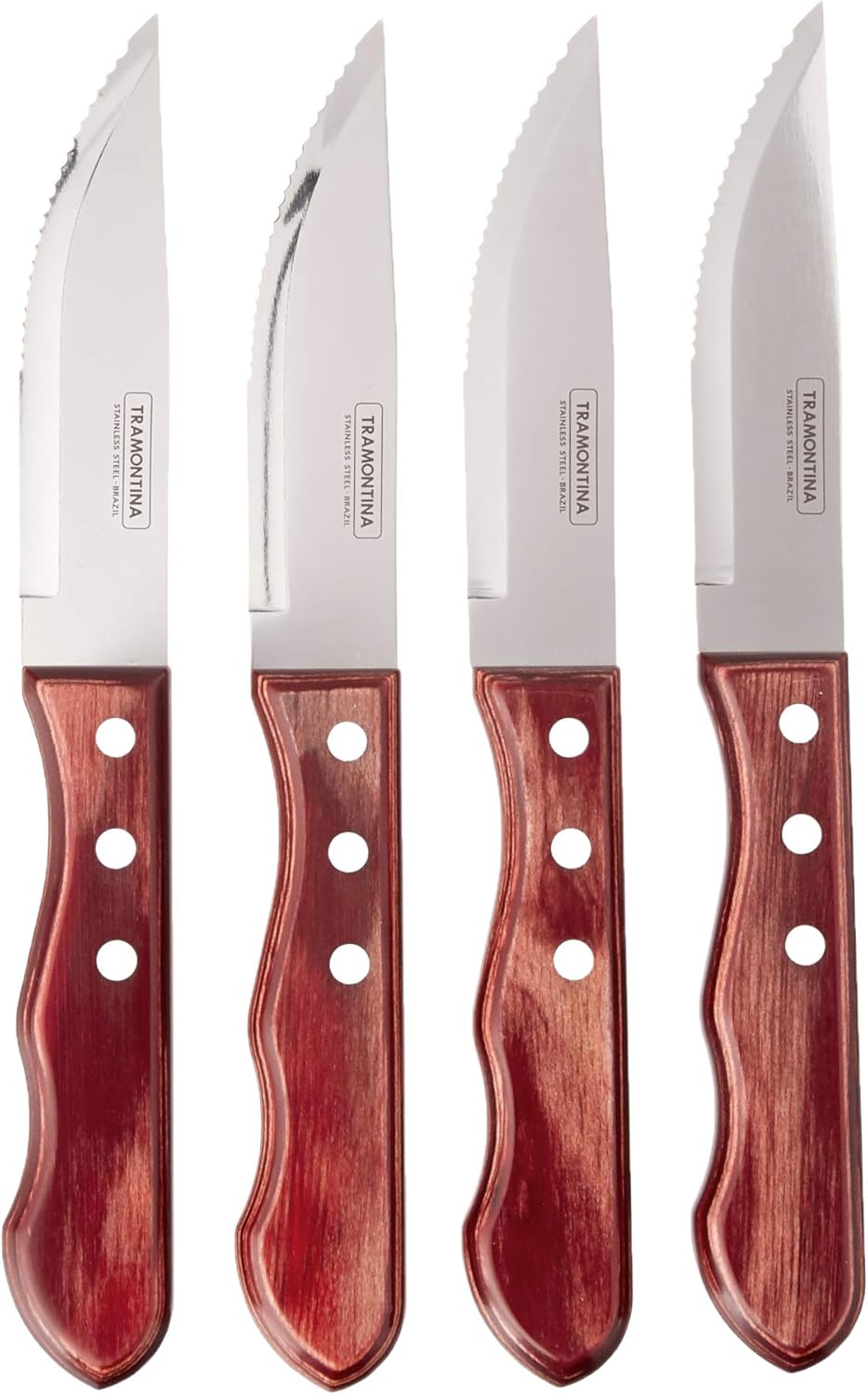 Tramontina P-500DS Porterhouse Stainless Steel 4-Piece Steak Knife Set, Rounded Tip, Polywood Handle, Made in Brazil: Kitchen & Dining