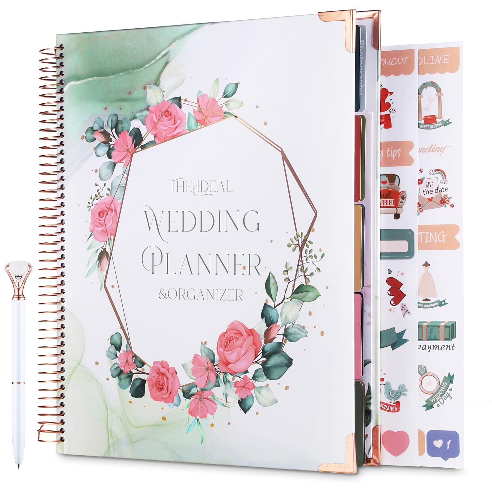 Wedding Planner Organizer Book, UK Bridal Planning Book & Organising Diary with Pen and Stickers, Includes Checklists, Guides, Countdowns and Undated Diary, Engagement Gift for Couples
