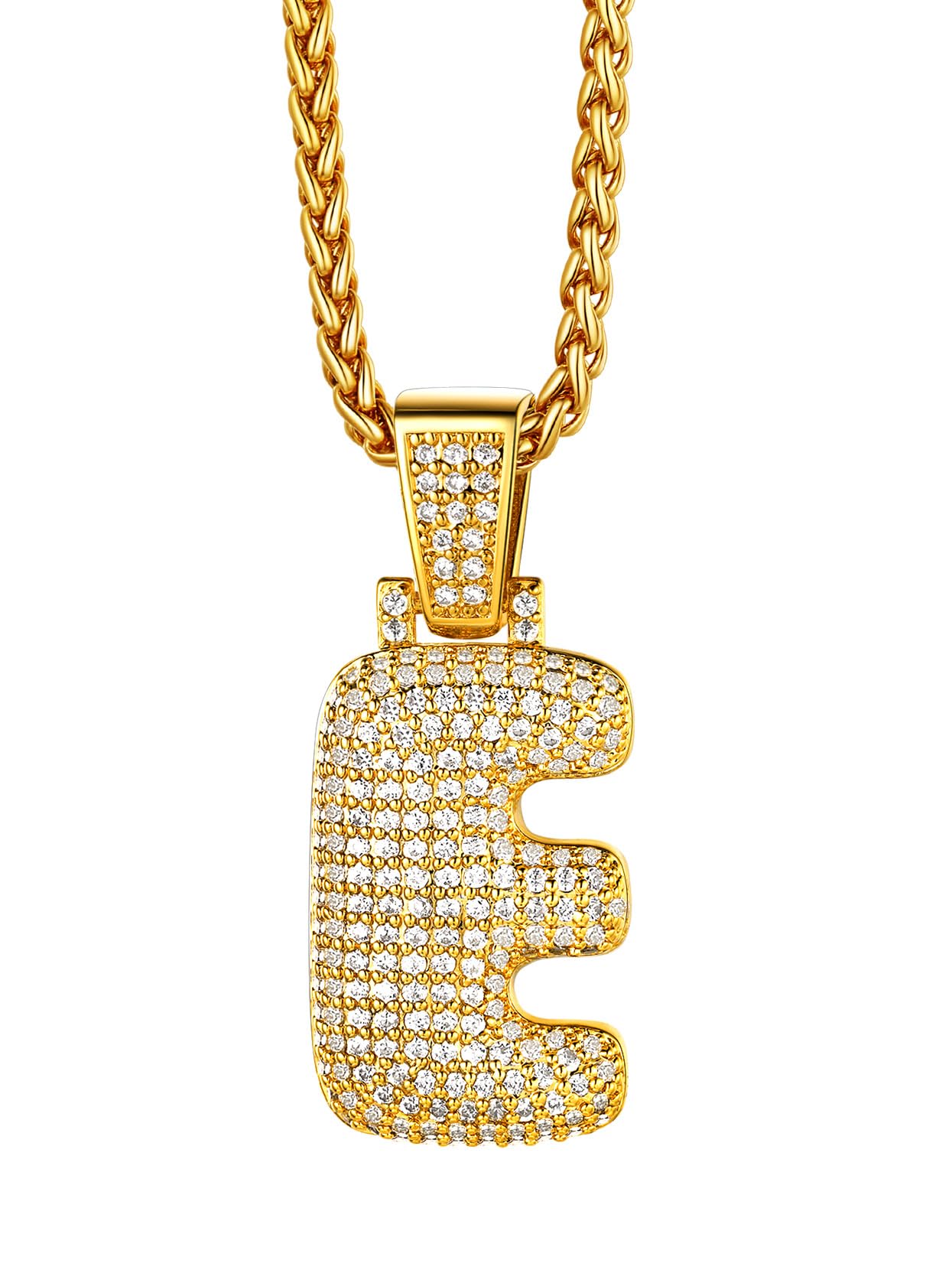 Richsteel Diamond Bubble Letter Necklace E Initial Chain for Men Boys Jewellery — image 1