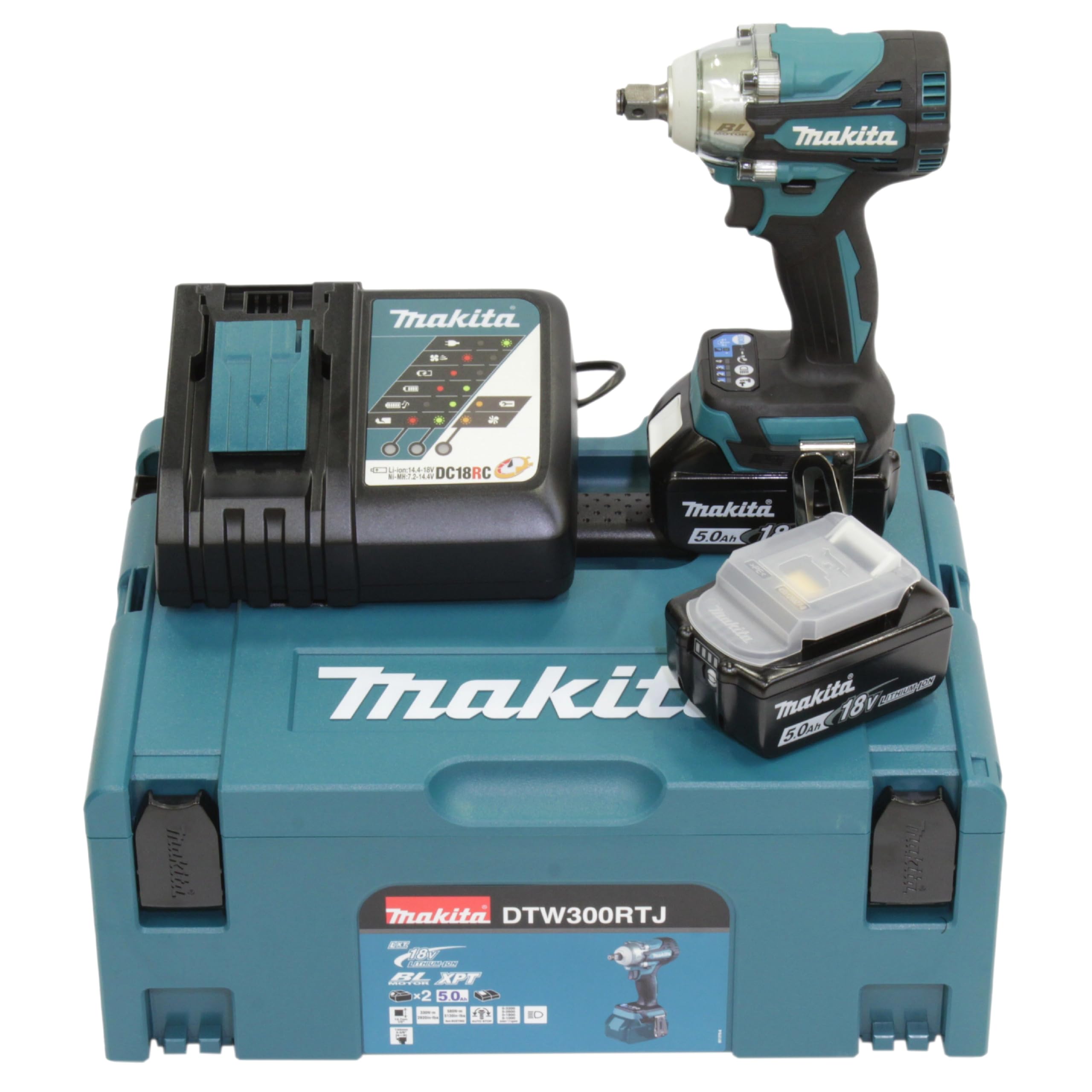 Makita DTW300RTJ 18V Li-ion LXT Brushless Impact Wrench Complete with 2 x 5.0 Ah Batteries and Charger Supplied in a Makpac Case