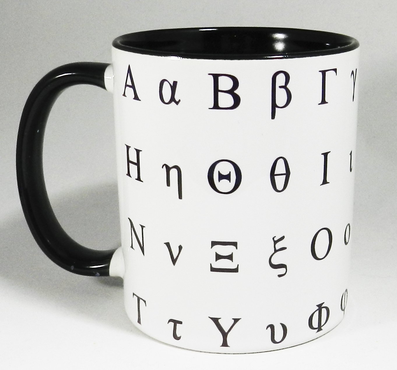 Half a Donkey The Greek Alphabet Educational Ceramic Mug with Glazed Black Handle and Inner 310ml (11oz)