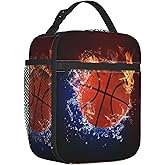 Wyayazh Basketball Lunch Box Insulated Sport Lunch Bag Portable Mini Cooler Reusable Large Lunch Tote for Kids Teens Boys Girls