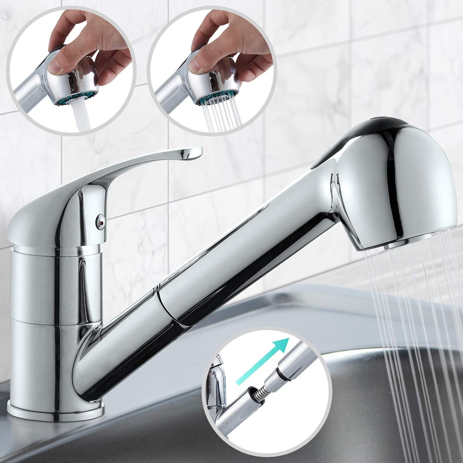 Kitchen Sink Tap Flexible, with Removable Spray Head, Quick to
