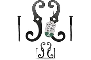 RENOVATORS SUPPLY MANUFACTURING Renovators Supply Cast Iron Shutter Fasteners - Decorative S Style Shutter Dogs Hardware - Weatherproof Powder Coated External Shutter Tieback Including Mounting Screws - 6.5 Inches, Pack of 2