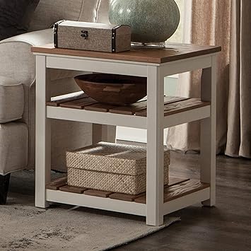 Amazon Com Savannah 2 Shelf Square End Table Ivory With Natural