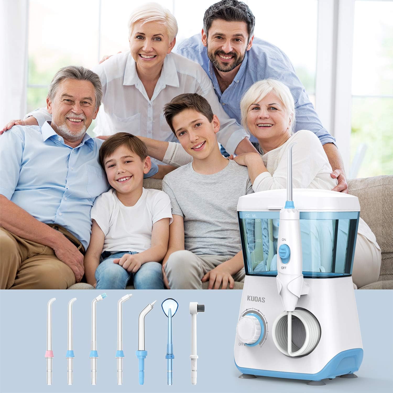 Water Dental Flosser, KUOAS Water Dental Flossers for Teeth with 600ml Capacity and 8 Multifunctional Tips , 10 Pressure Countertop Water Power Flossers for Braces (White): Health & Personal Care