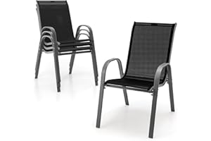 S AFSTAR Outdoor Chairs Set of 4, Stackable Patio Chairs with Armrests & Breathable Seat Fabric, Patio Dining Chairs Set for 