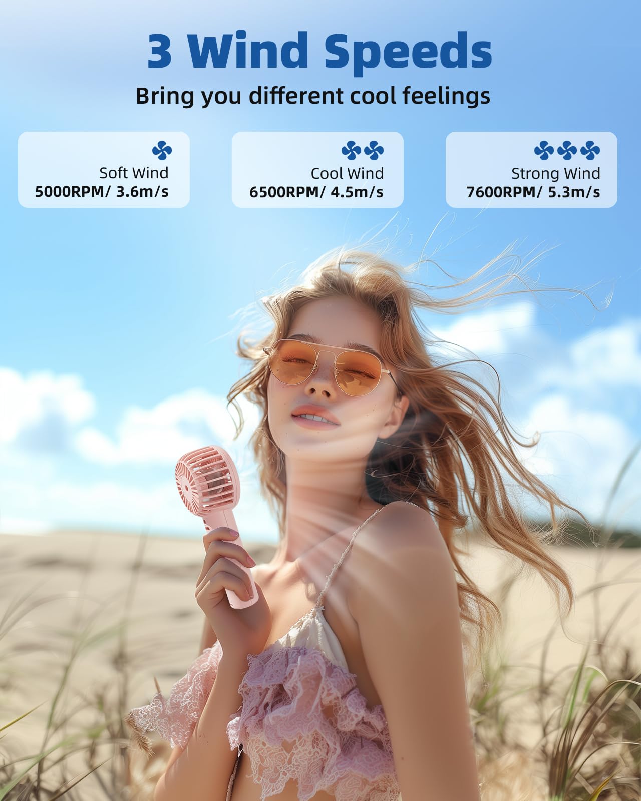 Mini Handheld Fan, Powerful 3 Speed Portable Personal Fan, Cute and Pocket Design, USB Rechargeable for Makeup/Lash/Travel/Outdoors, Summer Gift for Stylish Girls Women Kids-Pink