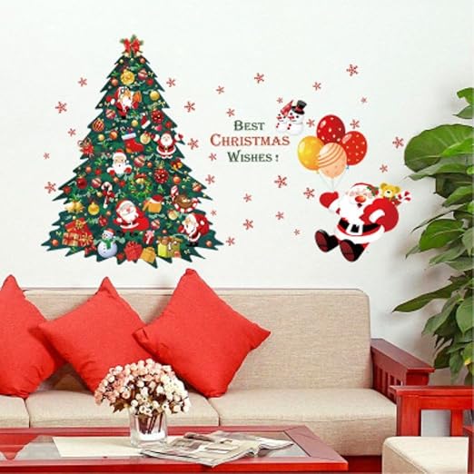 Amazon Com Xmas Wall Sticker Christmas Tree Santa Claus Wall