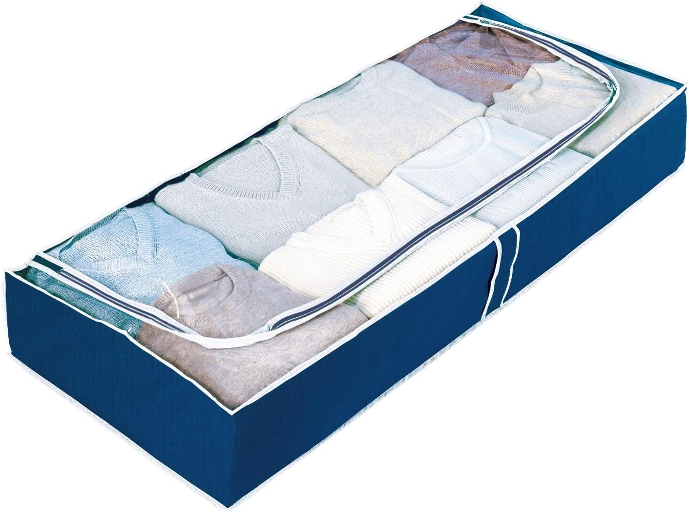 WENKO Unterbettkommode Air, Aufbewahrungstasche für Textilien, mit Sichtfenster und 3-Seiten-Reißverschluss, schützt vor Motten, Staub und Schmutz, atmungsaktives Vlies-Material, 105x45x15 cm, Navy