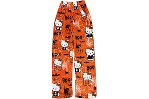 NADHEHNAD 2024 Halloween Cute Anime Flannel Pajamas Pants Women Cartoon Family Christmas Pajama Pants Kawaii Pajama Pants