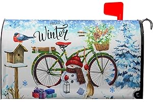 GRANBEY Hello Winter Bicycle Mailbox Cover Magnetic Standard Size 21" X 18" Winter Snowflake Decorative Magnetic Mailbox Covers Mailbox Cover Post Letter Box Mailbox Wraps Christmas Decor for Outside Home