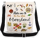 LiuenMgg Take Me To Maryland Print Canvas Crossbody Bag, Adjustable Strap Lightweight Purse with Top Zipper & Inner Pocket, Daily Shoulder Bag Maryland Travel Gift for Women