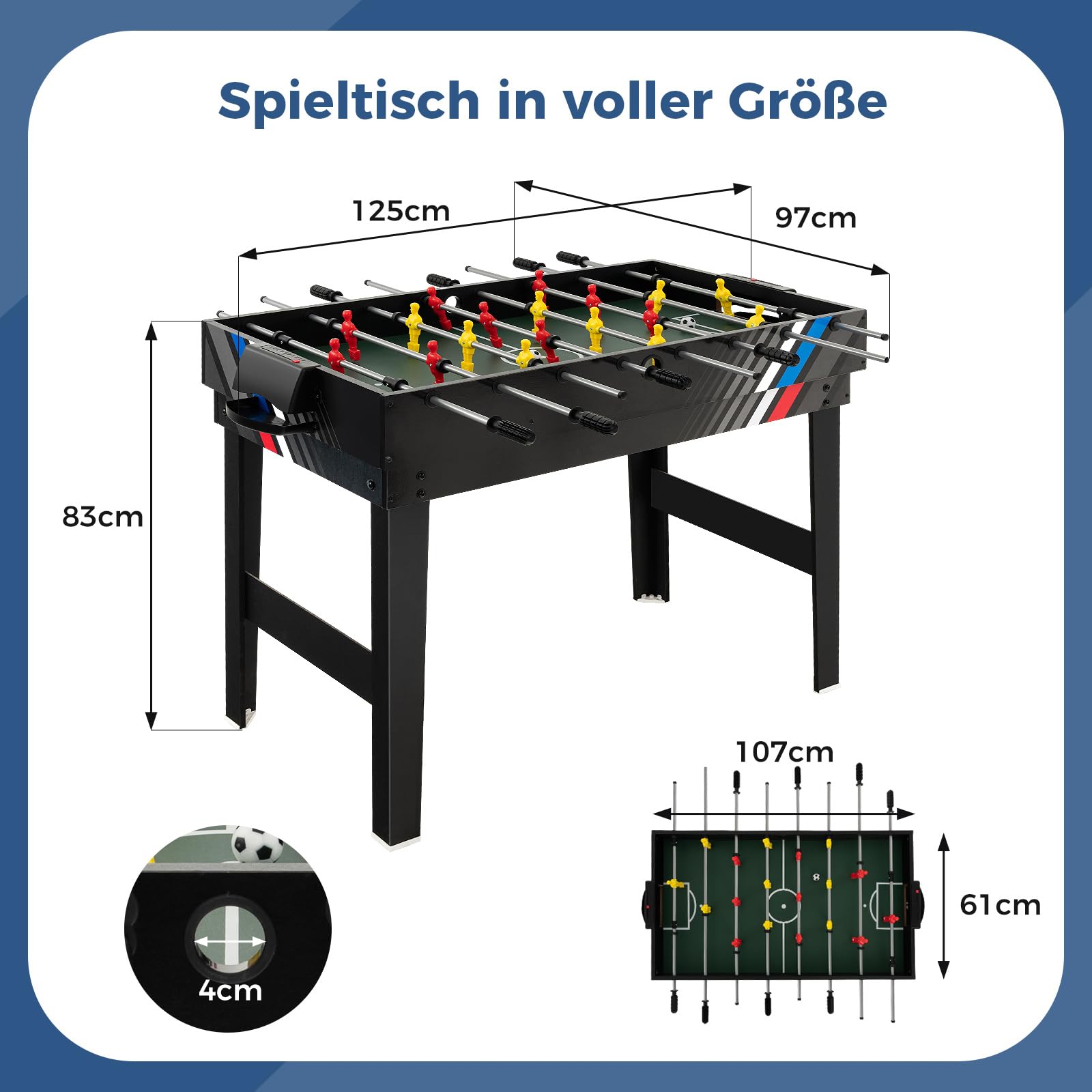 COSTWAY Multi Spieltisch, 4 in 1 Tischkicker mit Billard, Hockey, Tischtennis, Multifunktionstisch Tischfußball mit Zubehör, Kickertisch für Spielzimmer, Party, Bars, 125 x 97 x 83 cm (Schwarz) 6
