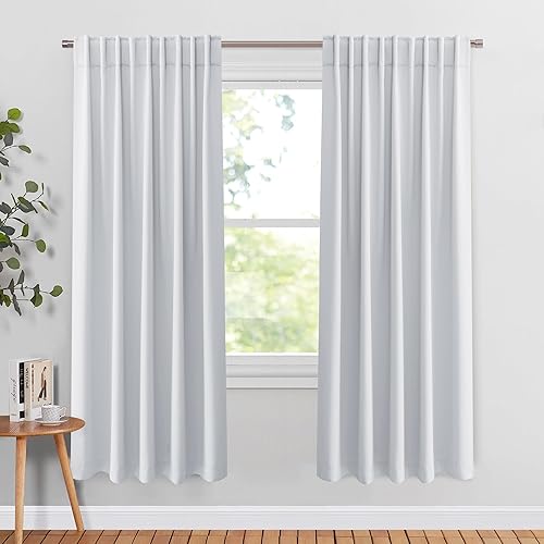 PONY DANCE Blackout Curtains Thermal Insulated Window Treatment Panels Back Tab/Rod Pocket Bedroom Draperies,70x63 Inch，Greyish White,2 Panels