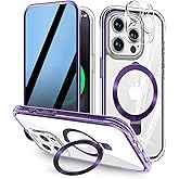[Built-in Anti Peep Screen Protector & Invisible Magnetic Kickstand] Privacy Case for iPhone 15 Pro Max [Integrated Lens Protection] [Compatible with MagSafe] Full-Body Drop Proof Phone Case -Purple