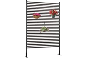 OTOSUNNY Metal Outdoor Privacy Screen with Stand, 4 ft W x 6 ft H PE-Coating Steel Pipes and Slats Panels, Decoative Privacy Screen Fence Panels Freestanding for Outside Patio Garden Backyard, Brown