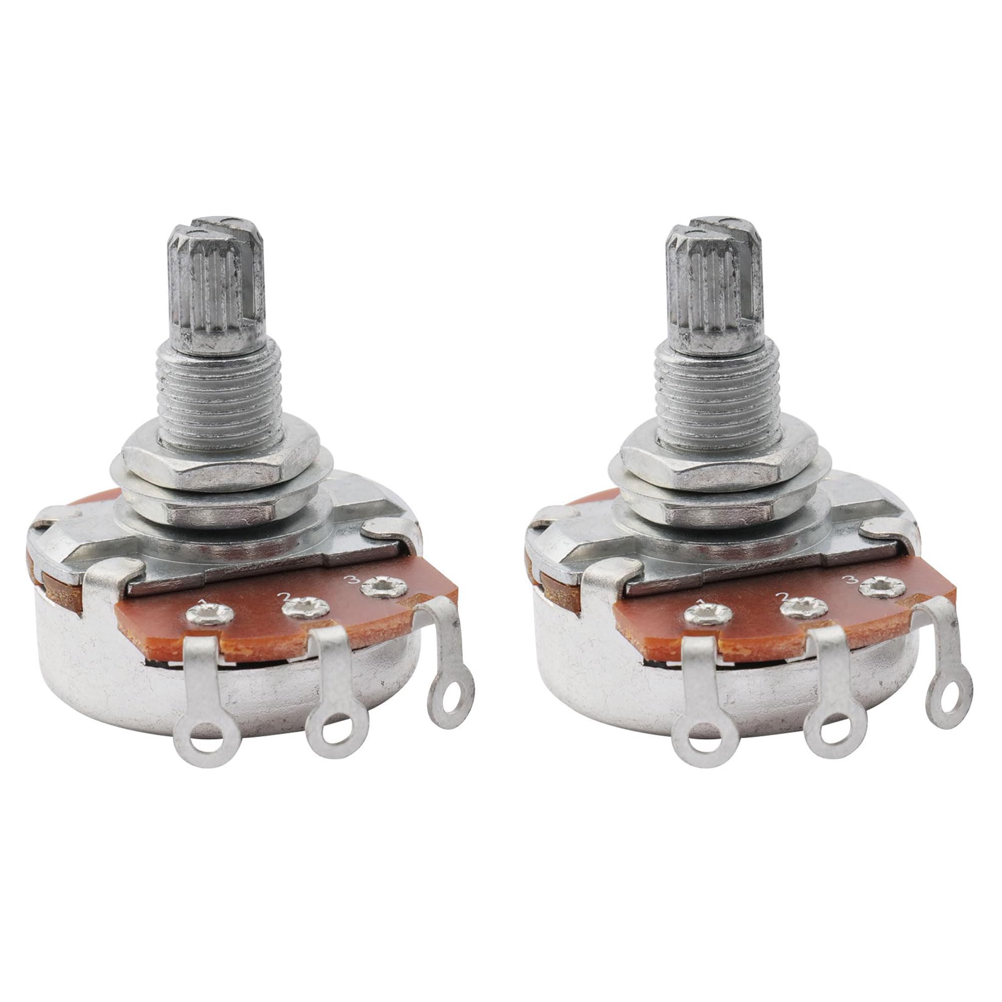 Musiclily A250K Metric Coarse 18-Spline Split Shaft Pots Audio Taper Potentiometers for Electric Guitar Bass (Set of 2)