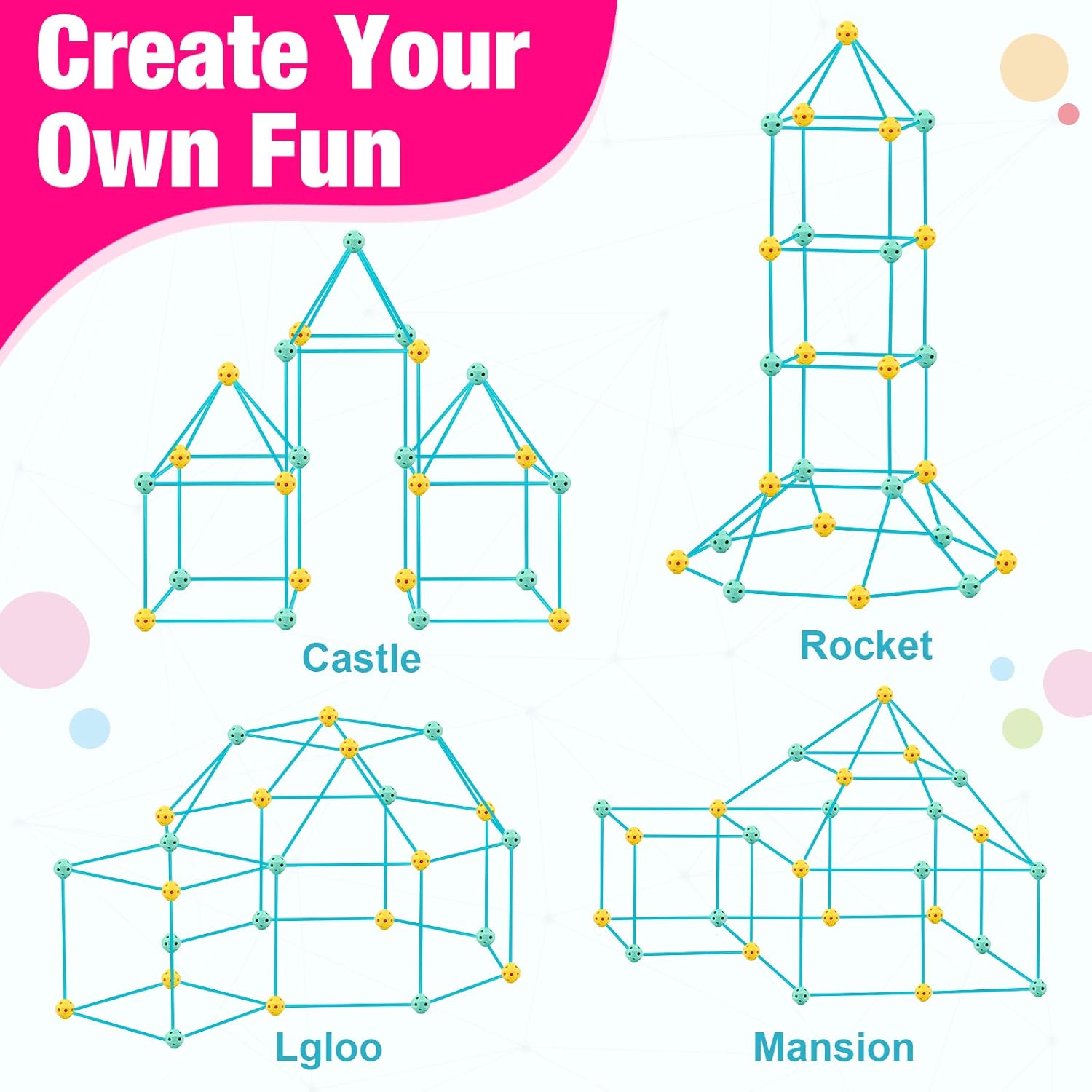 Betheaces Fort Building Kit 140 Pieces - Construction Kids Toys DIY Play Tent Castles Tunnels Tower Building Creative Birthday Kids Toys for 5 6 7 8 9 Year Old Boys Girls: Toys & Games