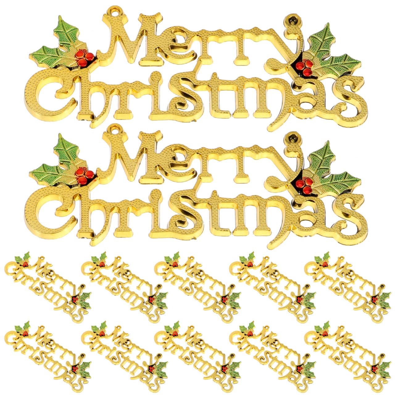 DOITOOL 12Pcs Merry Christmas Sign Glittery Christmas Hanging Signs Door Plaque Wall Hanging with Holly Berries for Tree Wreath Wall 15cm