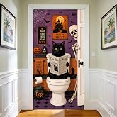 Halloween Door Decorations Cover for Bathroom Restroom | Funny Door Cover for Party Photo Props, Cat Halloween Backdrop Decor for Home Office, Creepy Backgrounp for Indoor Outdoor