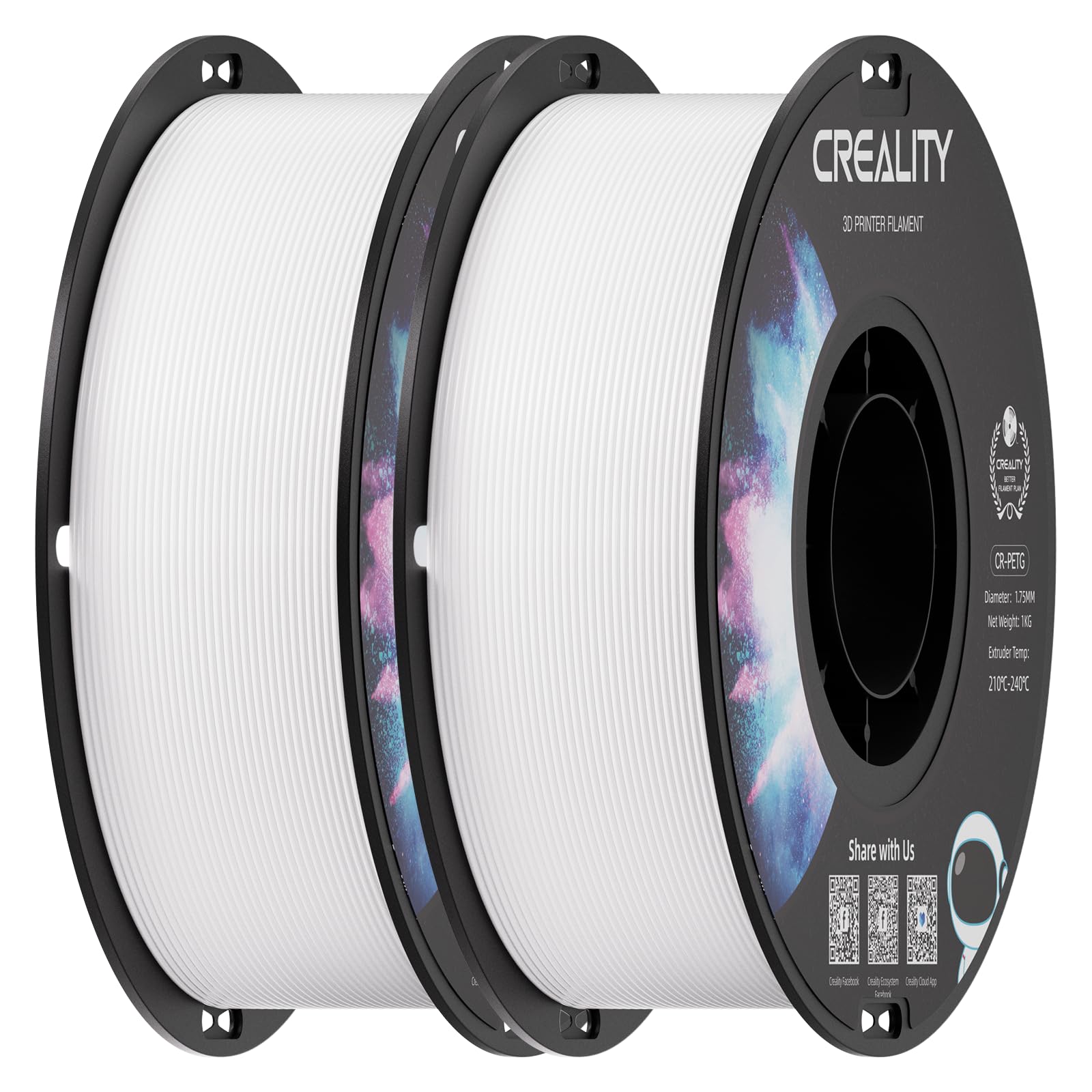 Photo 1 of *MISSING PARTS*
Creality PETG Filament 1.75mm, 3D Printer Filament, Excellent Toughness High Precision, Odorless Non-Toxic Moistureproof, Accuracy +/- 0.02mm, 2 Pack-1kg (White & White)