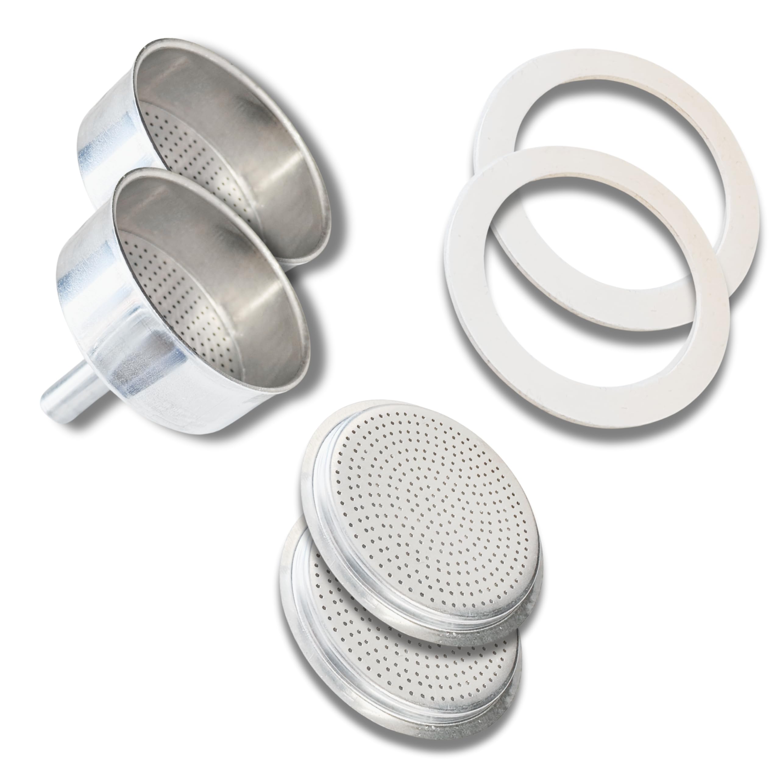 2 x Funnel for Italian Coffee Maker 3 Cups and 2 Filter for Italian Coffee Maker 3 Cups