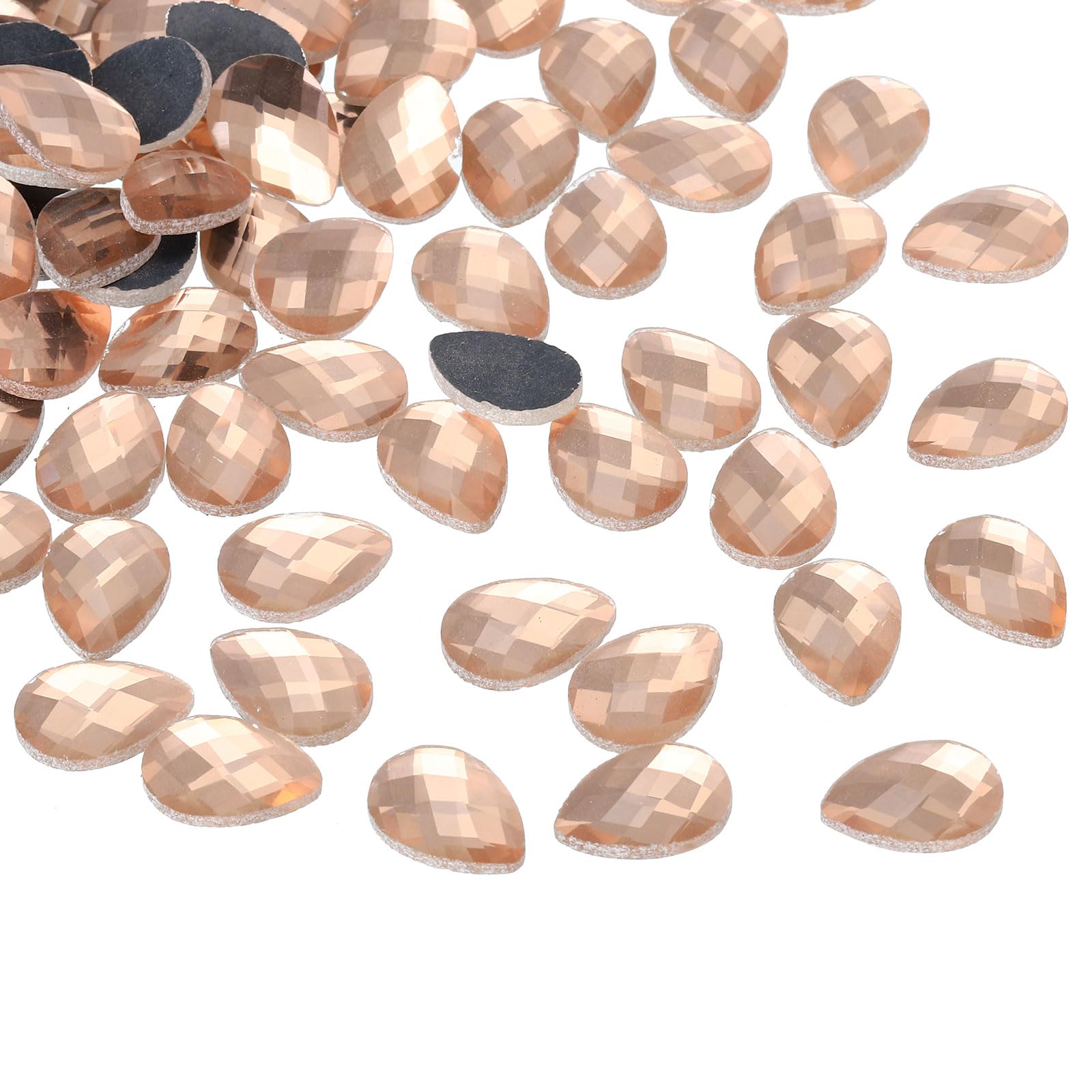 PATIKIL Acrylic Teardrop Gems, 100 Pcs 18x13mm Flat Back Teardrop Rhinestones Plastic Gems for Jewelry Making DIY Craft, Golden Champagne