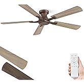 ZMISHIBO 52 Inch Ceiling Fan No Light, Flush Mount Low Profile, Farmhouse Brown Ceiling Fan Without Light, Remote Control & Quiet DC Motor, for Indoor&Outdoor, Bedroom, Living Room