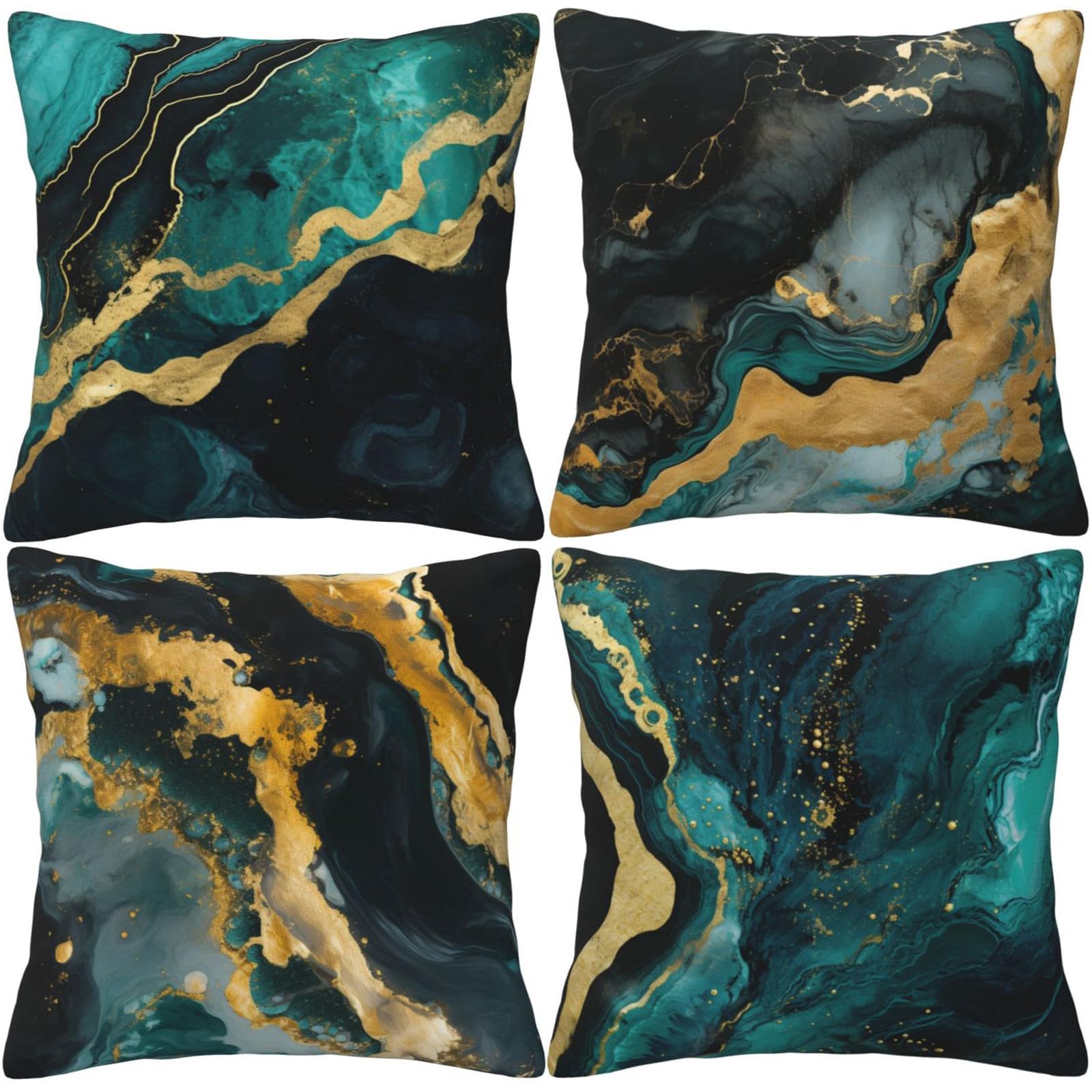 HOSTECCO Green Abstract Cushion Covers 45x45 cm Set of 4 Green and Gold Marble Print Pillow Cases Modern Decorative Patterned Pillow Covers for Sofa Couch Living Room — image 1