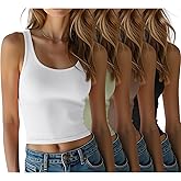 4 Pack Tank Tops for Women,Scoop Neck Sleeveless Crop Top Cotton Basic Cropped Going Out Athletic Sports Gym Shirts for Women