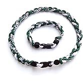 CEBUY 3 Rope Braided Tornado Titanium Sport Baseball Necklace 20" & Bracelet 8"