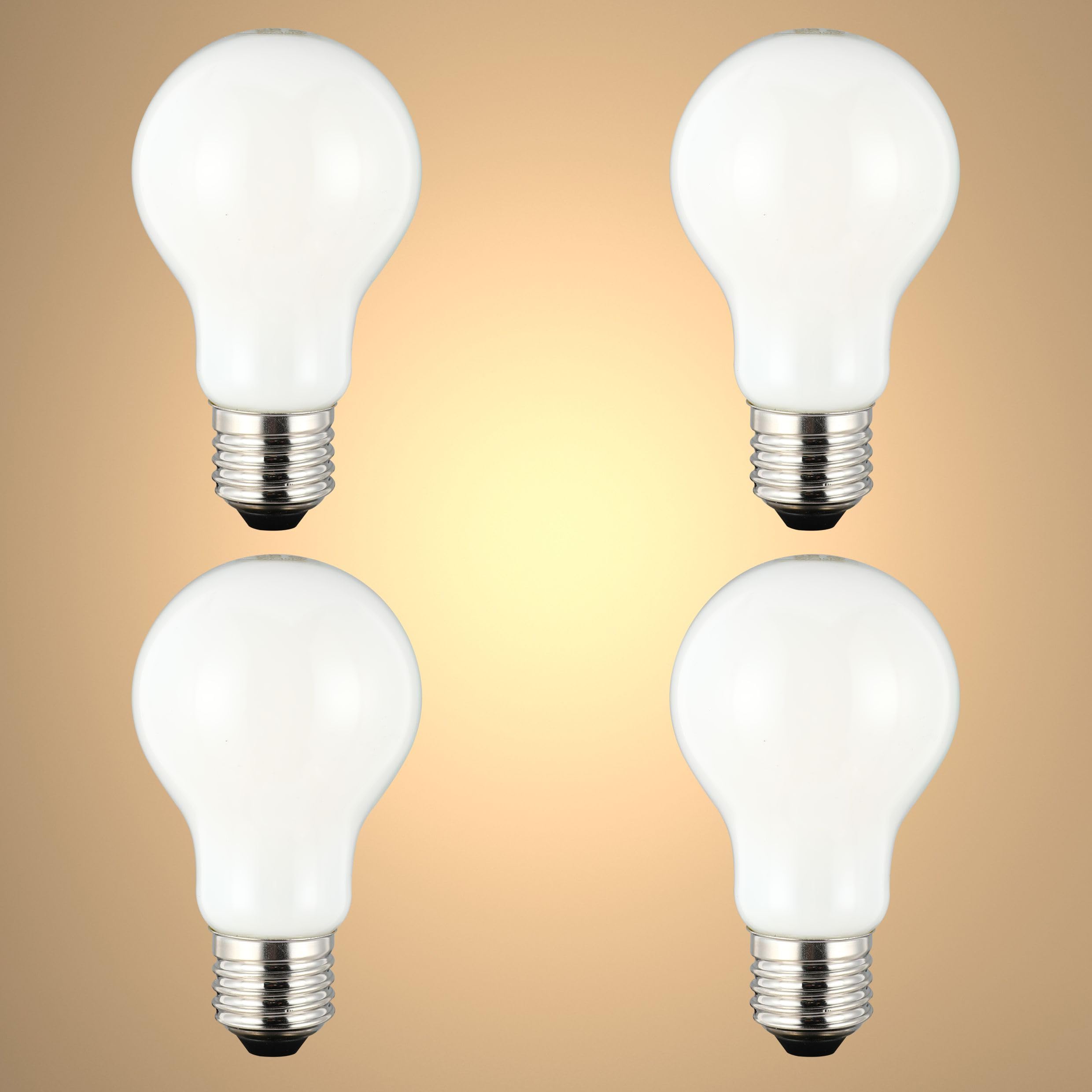 TEKLED® A60 GLS NONDIMMABLE Filament LED Bulbs | E27 Edison Screw | A19 Energy Saving 6.5W Light Milky White Glass Bulb 55W Incandescent Bulb Equivalent | 4000K 850LM | 4-Pack | Cool White