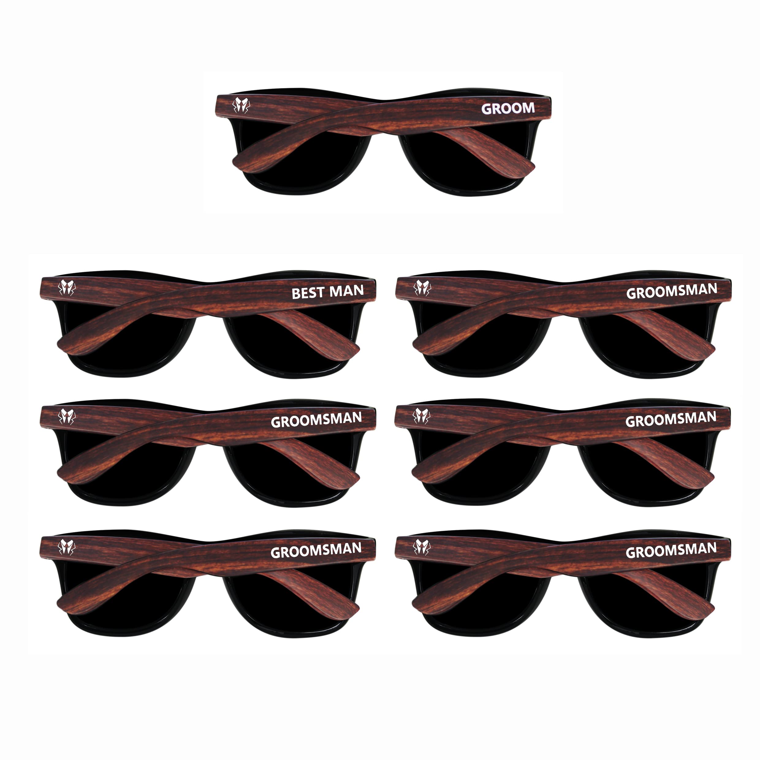 LADY&HOME Best Man Proposal Gifts 7pcs Weddings Gift Sunglasses for Groom, Best man, Groomsman,Groomsmen Proposal Sunglasses for Stag Party Supplies (Wood Color)