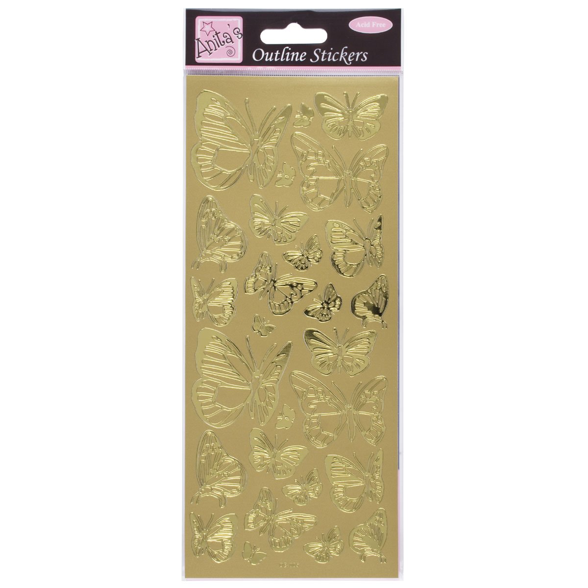 Anitas Outline Stickers, Butterfly, Gold, For Scrapbooking, Card Making, Kids Play, Homework, Art, Craft, Embelish, Decorative, Paper, Card, Glass, Metal, Plastic, Foam — image 1