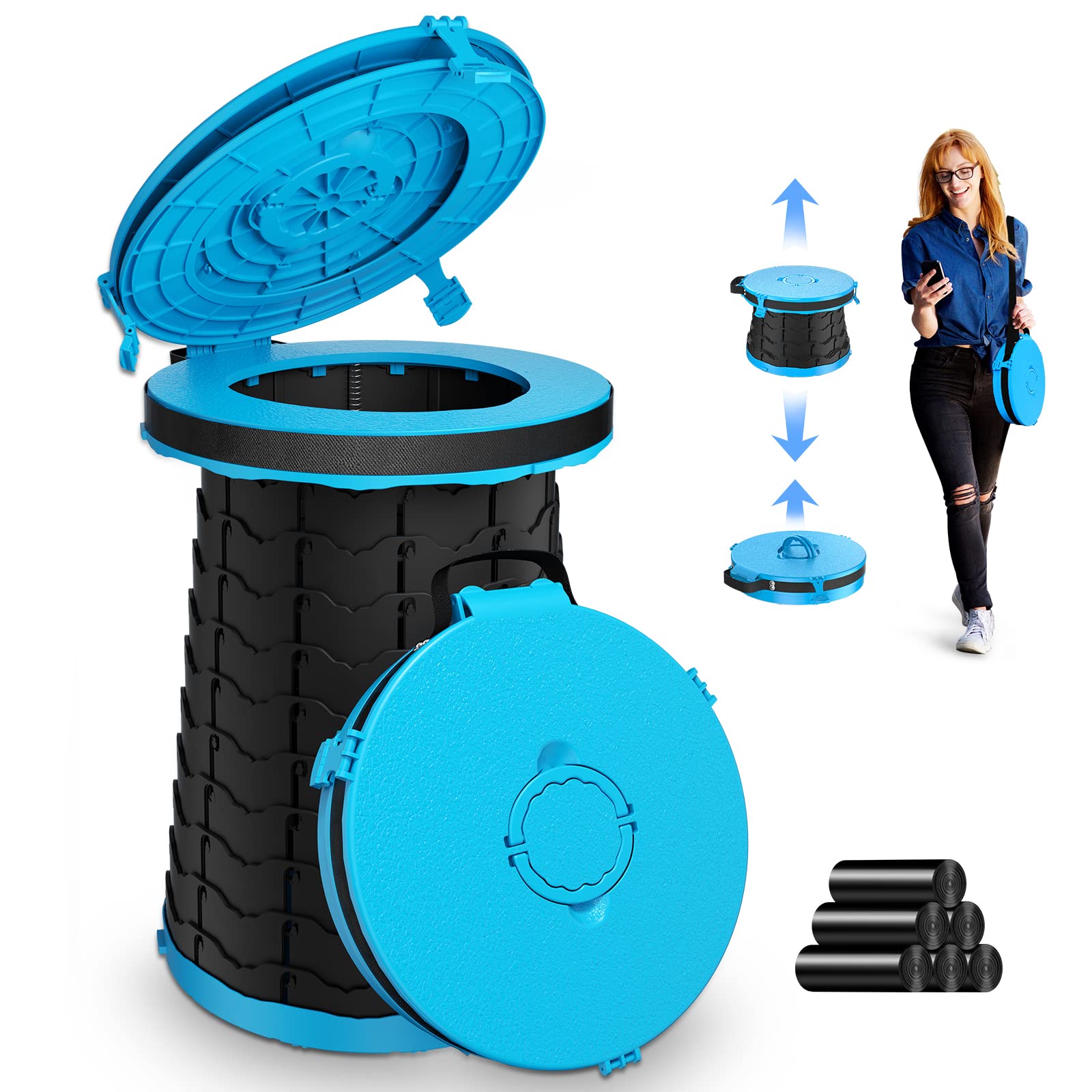 Photo 1 of Panmout XXL Portable Toilet - 19.7"H Adjustable Foldable Camping Toilet, Luggable Loo with Lid, Strap,Toilet Bag for Camping, Hiking, Travel and Car