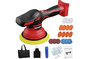 RAYLEEY Cordless Buffer Polisher Kit For MILWAUKEE 18V LI-ION Battery.6-Inch Orbital Buffer Polisher with 8 Variable Speed with 25pcs Polishing Accessories, for Car Polishing/Waxing (Tool Only)