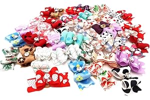 JpGdn 50pcs/(25pairs) Small Dogs Hair Bows Random Pattern with Rhinestone Doggy Hair Bow for Puppy Cat Kitten Rabbit Medium Animals Hair Bowknot Grooming