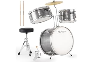 ROAKFONK 3 Piece Kids Drum Set with Throne, Beginner Junior Drum Sets with 14'' Bass Drum, Snare, Tom, Cymbal, Pedal, Drumsticks, Adjustable Seat, Drumset for kids Over 3 years old