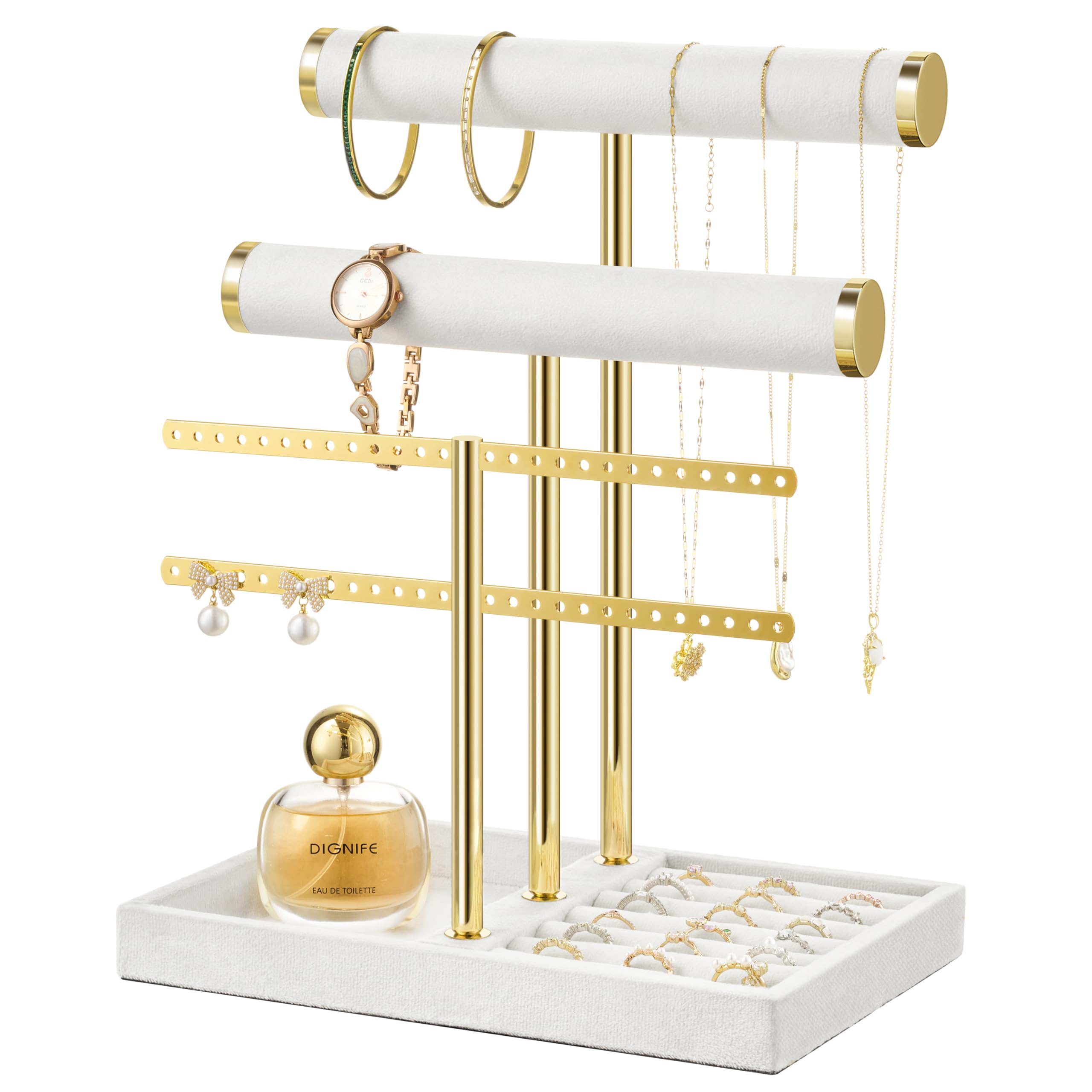 Photo 1 of 3 Tier Bracelet Holder Display - Detachable T Bar White Velvet Bracelet Holder, Jewelry Holder Organizer for Bracelet, Necklace, Earrings, Rings