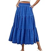 HUSKARY Trendy Skirts for Women 2025 High Waisted Casual Smock Tiered Summer Skirt Loose Flowy Long Layered Skirt,Blue