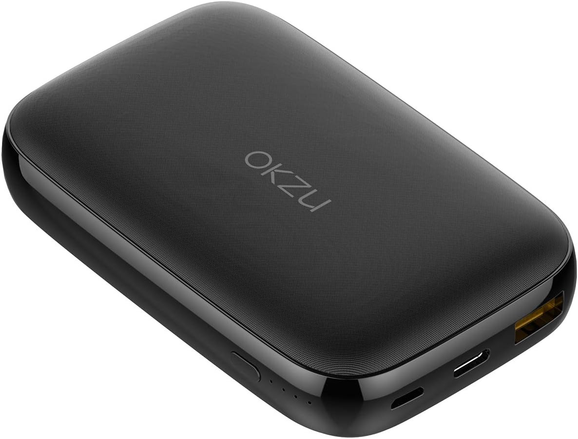 OKZU 10000mAh Palm-sized USB C Power Bank, Mini QC 3.0 Power Delivery Portable Charger, Small 18W PD Portable External Battery Pack for iPhone, Google Pixel, Samsung, Huawei, iPad, Tablets (Black)
